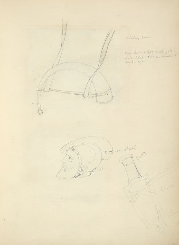 Horn, a man’s head, and a knife in a sheath as a canvas print