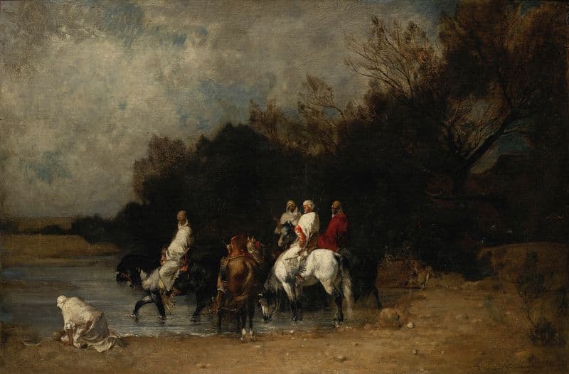 Horse Riders By The River as a canvas print