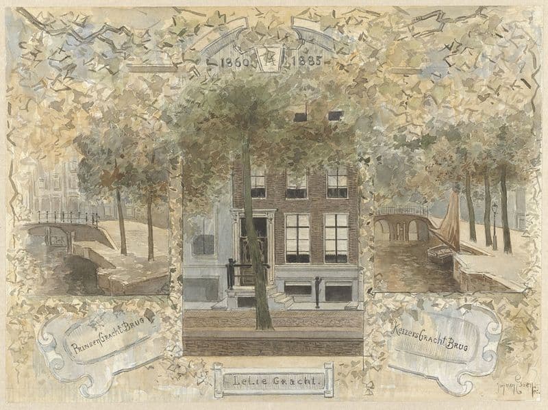 Huis op de Leliegracht, geflankeerd door de bruggen over de Prinsengracht en de Keizersgracht (1864 - 1936) as a canvas print