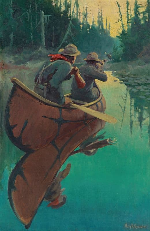 Hunters In A Canoe as a canvas print