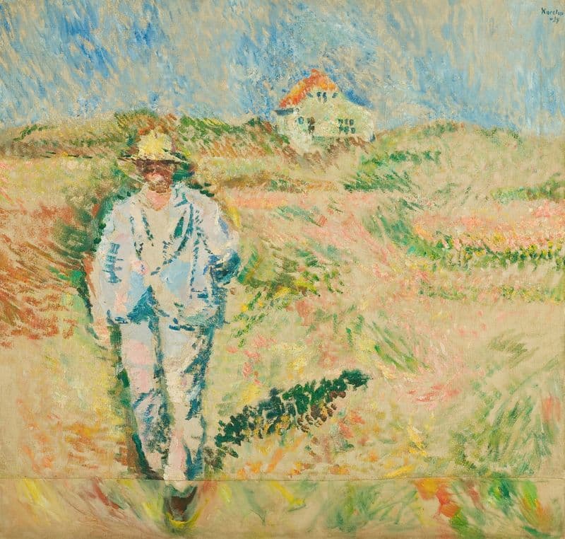 Hvitkledd mann i skagenlandskap as a canvas print