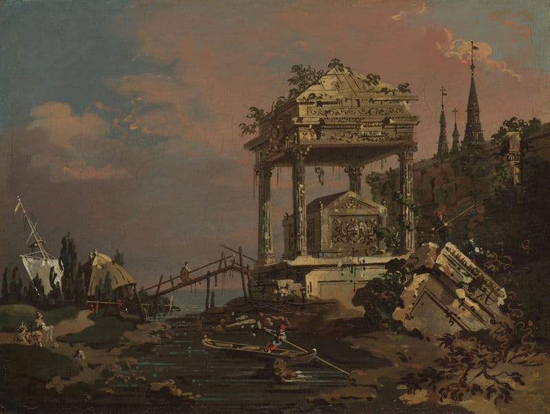 Imaginary View with a Tomb by the Lagoon (early 1740s) as a canvas print