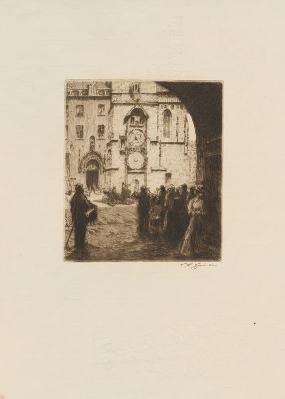 In front of the Old Town Horologe as a canvas print