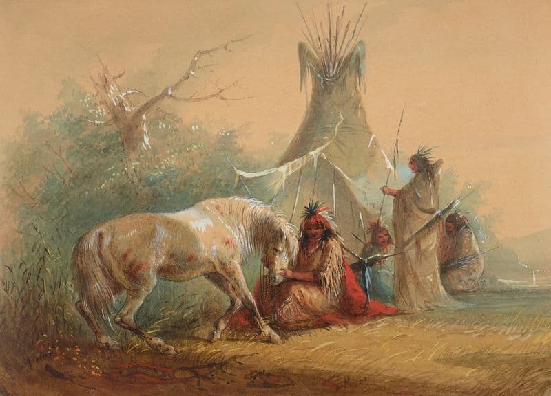 Indian Caressing his Horse as a canvas print