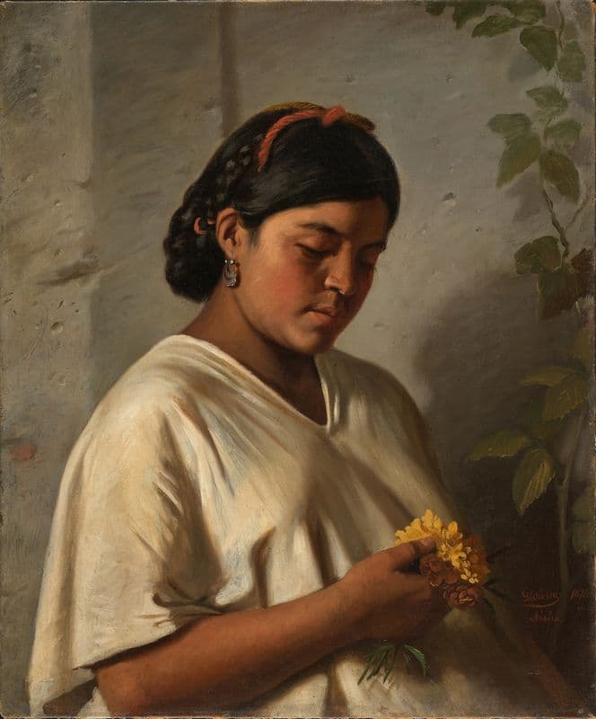 Indian Woman with Marigold (Mujer indígena con cempasúchil) as a canvas print