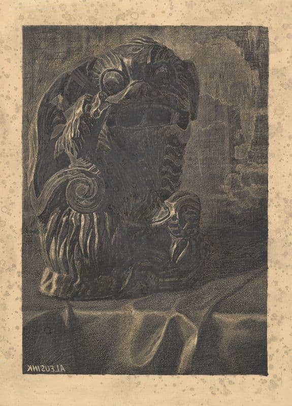 Indonesian sculpture on the table. (20th century) as a canvas print