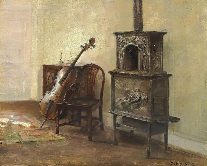 Interieur med en cello as a canvas print