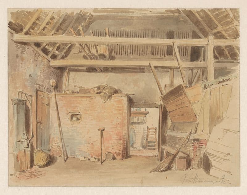Interieur van een boerenschuur met doorkijk naar de keuken (1837 - 1903) as a canvas print