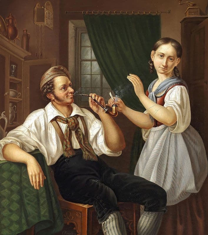 Interiør med ungt par as a canvas print