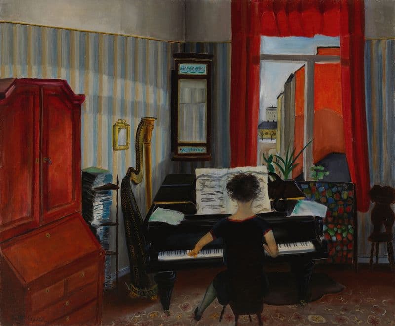 Interior, Woman Playing the Piano as a canvas print