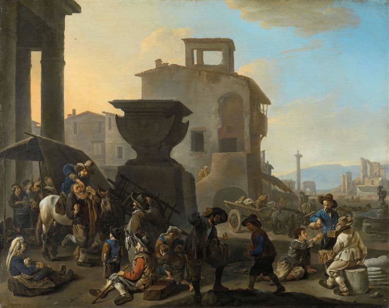 Italian Marketplace with a Quack Dentist as a canvas print