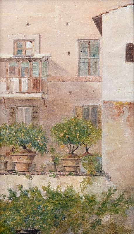 Italian Study. Patio with Lemon-Trees in Flowerpots as a canvas print