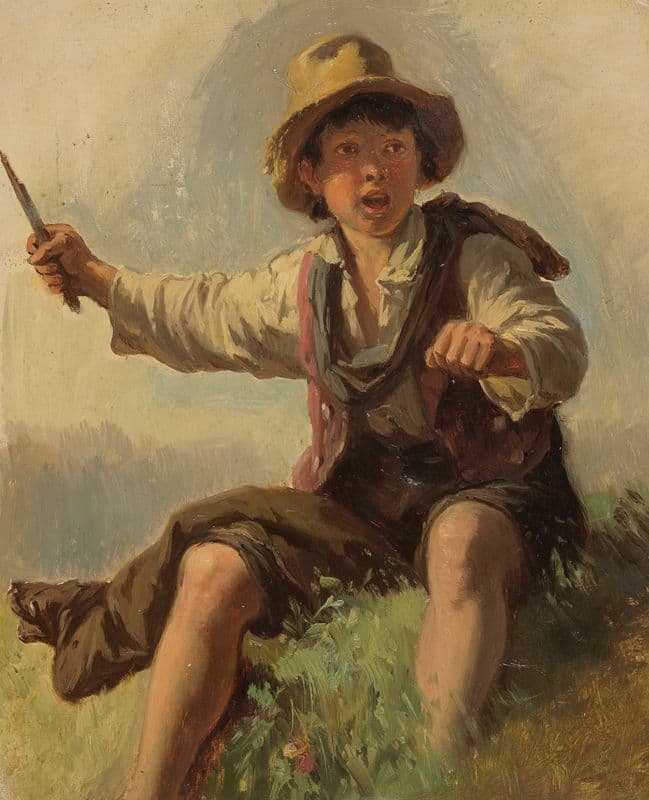 Italienerbub, auf einem Heukarren sitzend (1832-1867) as a canvas print