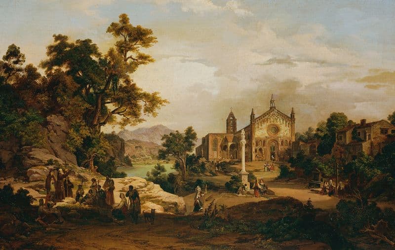 Italienische Landschaft mit Pilgern as a canvas print