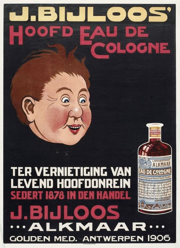 J. Bijloos’ Hoofd Eau de Cologne ter vernietiging van levend hoofdonrein. J. Bijloos Alkmaar. Gouden med. Antwerpen 1906 as a canvas print