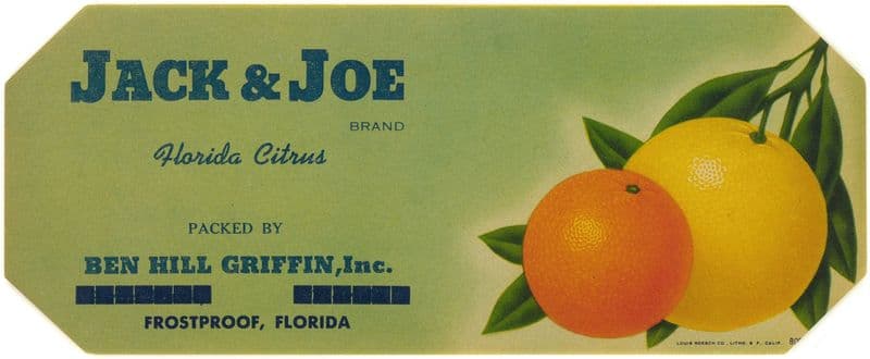 Jack and Joe Brand Florida Citrus Label (1930-1950) as a canvas print