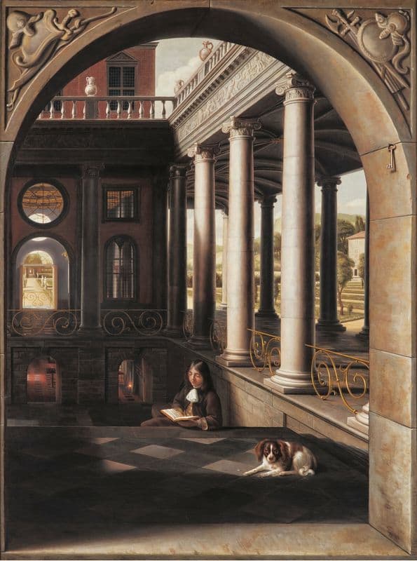 Jeune homme lisant dans un palais de style Renaissance as a canvas print