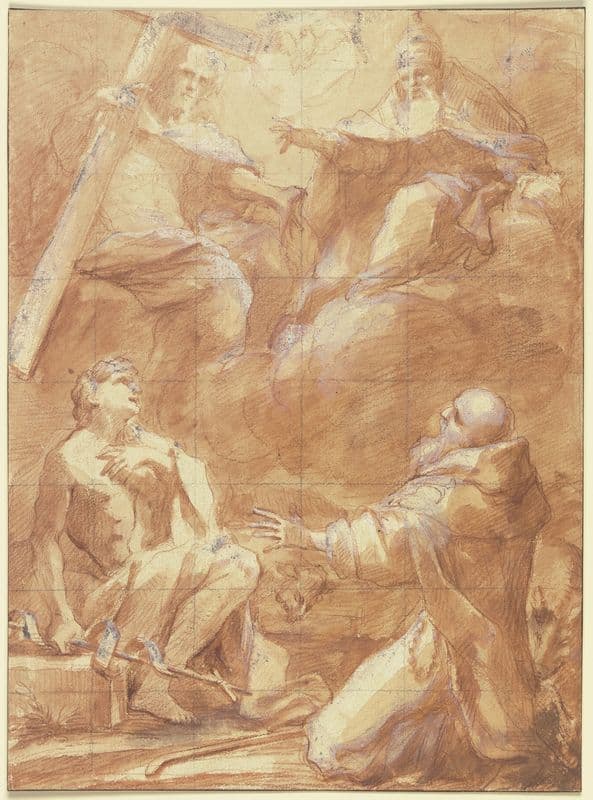 Johannes der Täufer und der Heilige Antonius erblicken Gottvater as a canvas print