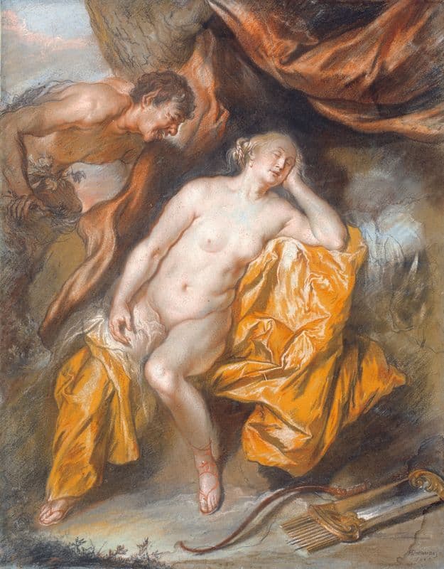 Jupiter og Antiope (1625 – 1677) as a canvas print