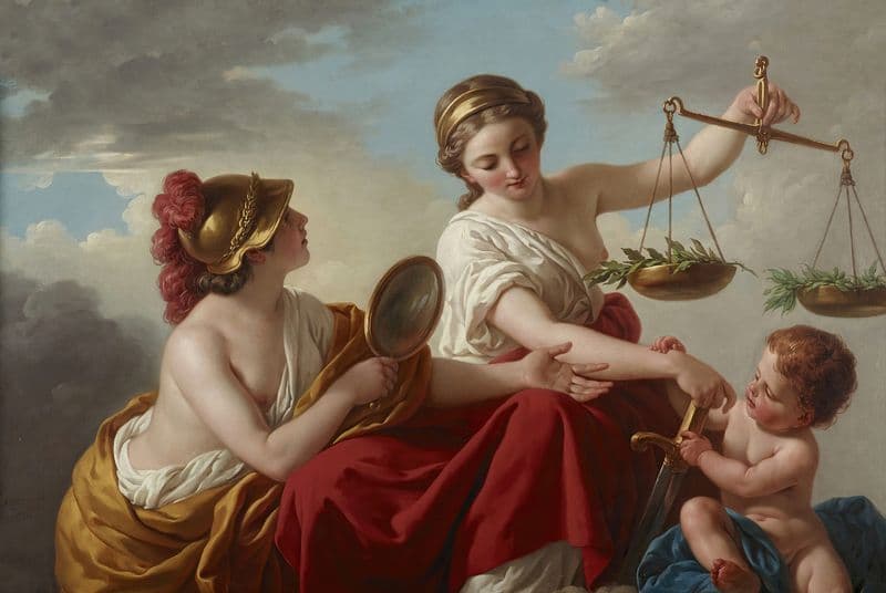 Justice Disarmed by Innocence and Applauded by Prudence as a canvas print