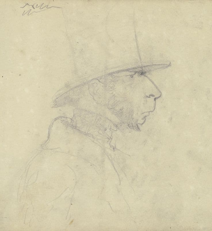 Karikaturistische Ansicht eines Mannes mit Zylinder im Profil nach rechts as a canvas print
