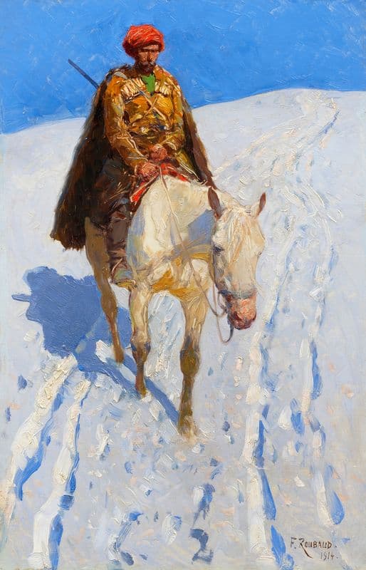 Kaukasischer Reiter im Schnee as a canvas print
