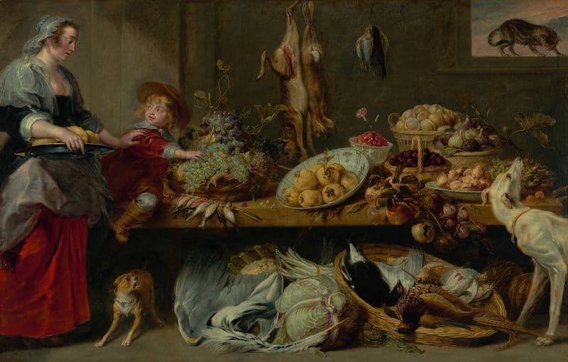 Kitchen Still Life with a Maid and Young Boy (mid-17th century) as a canvas print
