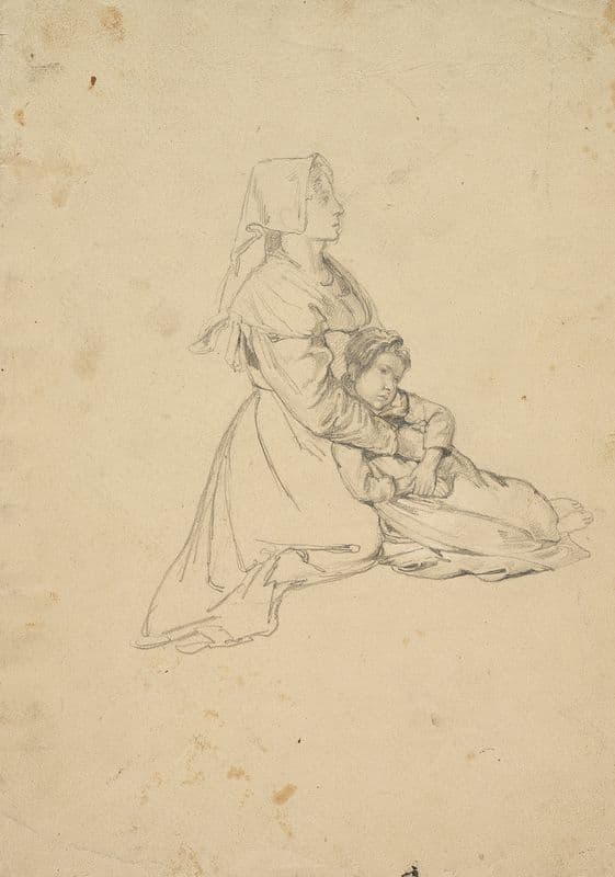 Kneeling Italian girl, holding her daughter (before 1834) as a canvas print