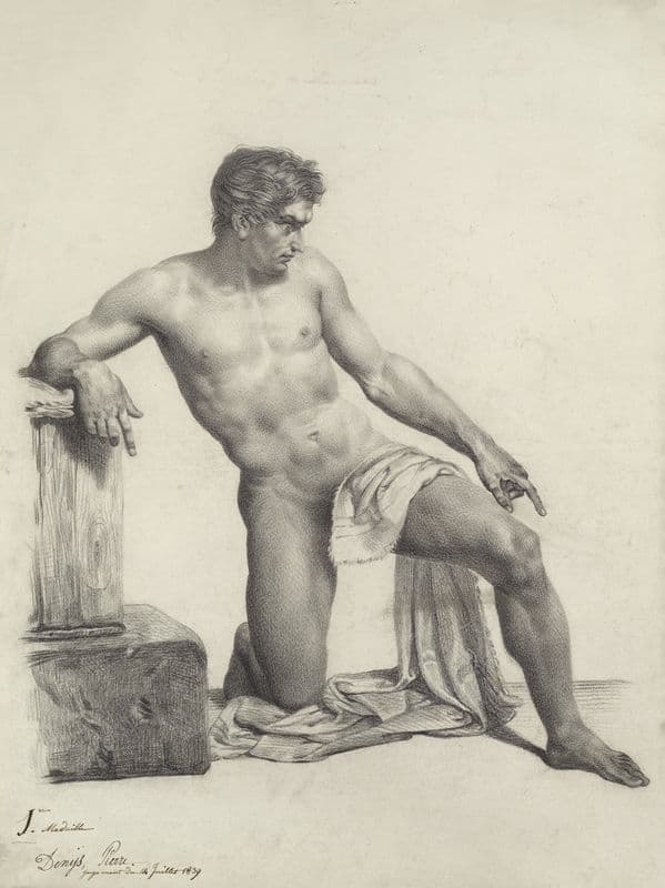 Kneeling male nude as a canvas print