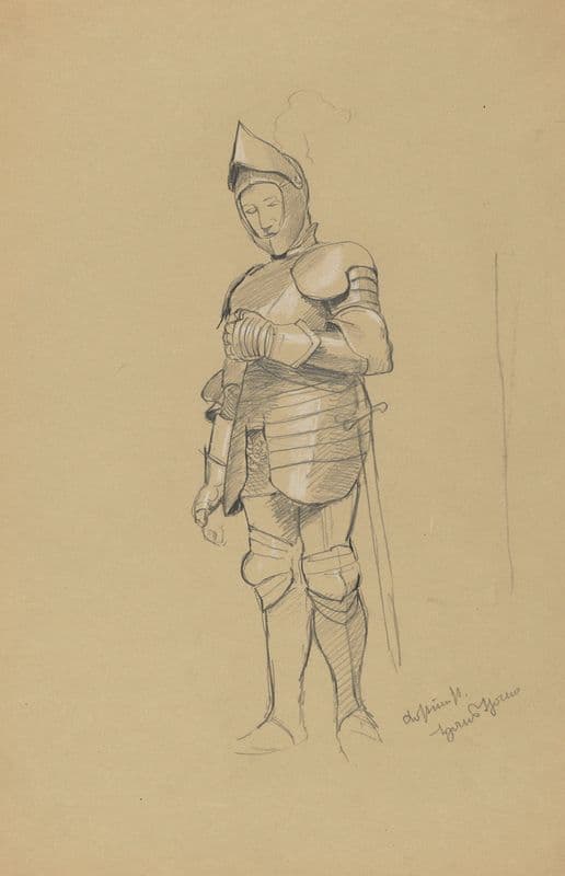 Knight in Armour with a Sword at His Side, Wearing a Helmet on His Head as a canvas print