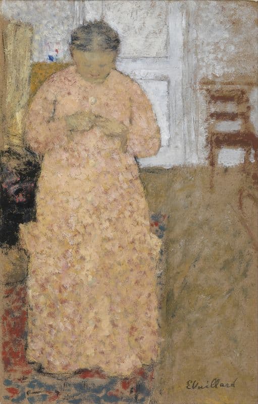 Knitting Woman in Pink Dress (1900 - 1905) as a canvas print