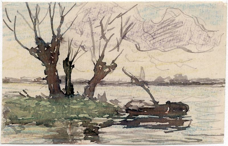 Knotwilgen aan een plas as a canvas print