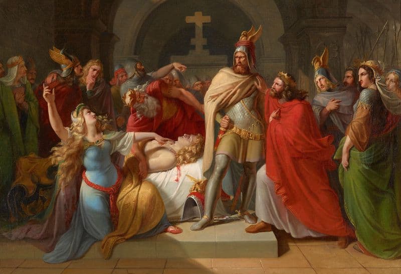 Kriemhild an der Leiche Siegfrieds erklärt Hagen als dessen Mörder und schwört Rache as a canvas print