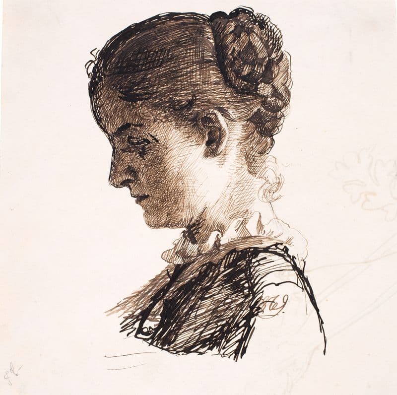 Kunstnerens søster Elisabeth. Profil t.v. Fletningefrisure as a canvas print