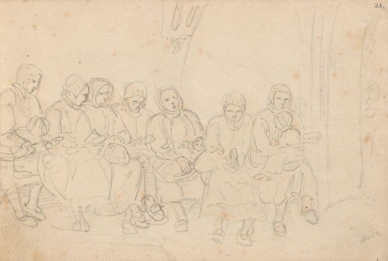 Kvinner i våpenhuset ved Mora kirke as a canvas print