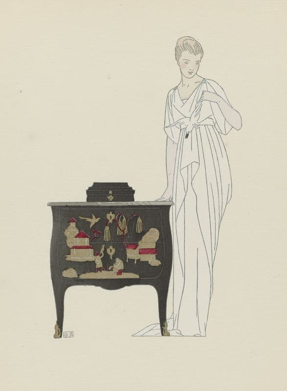 La Commode en Laque. ; Robe du soir de Worth. as a canvas print