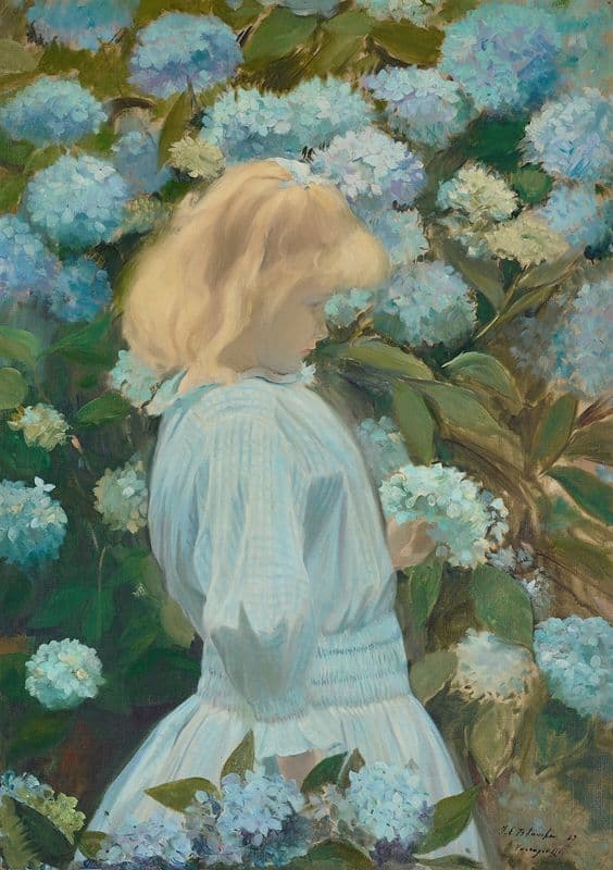 La petite fille aux hortensias as a canvas print