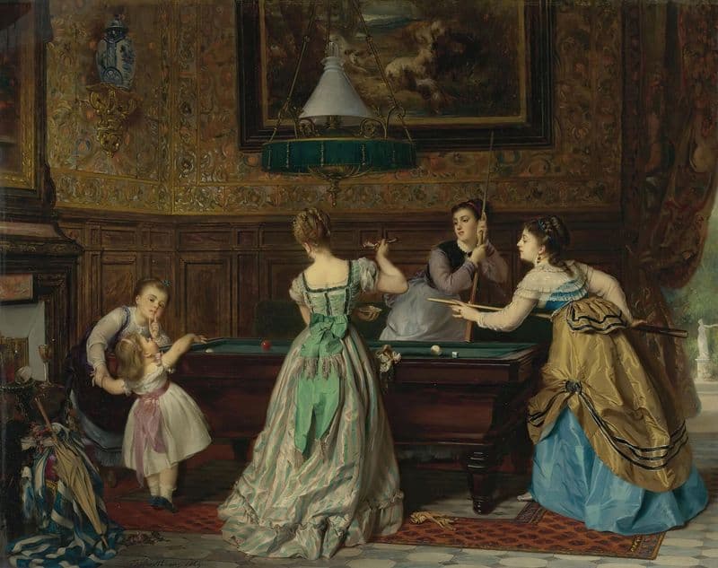 Ladies Playing Billiards as a canvas print