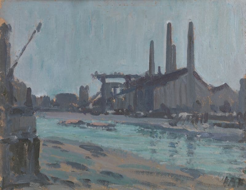Landscape with Industrial Buildings by a River (ca. 1890) as a canvas print