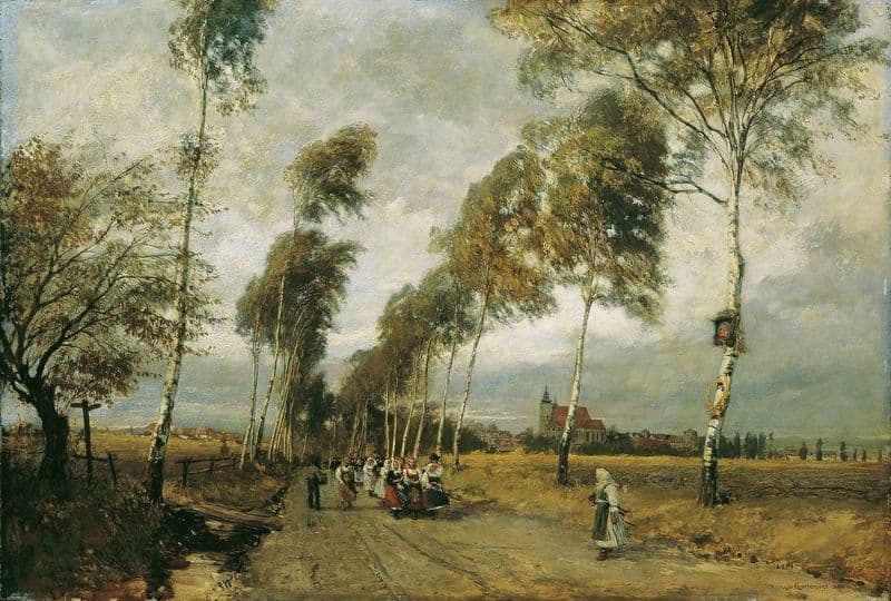 Landstraße mit Birkenallee as a canvas print