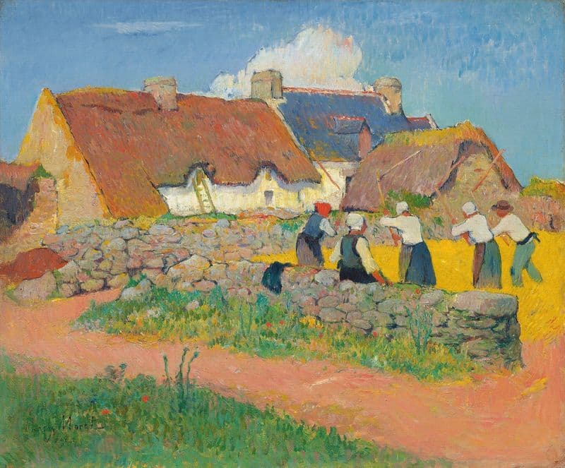 Le battage du blé au village as a canvas print