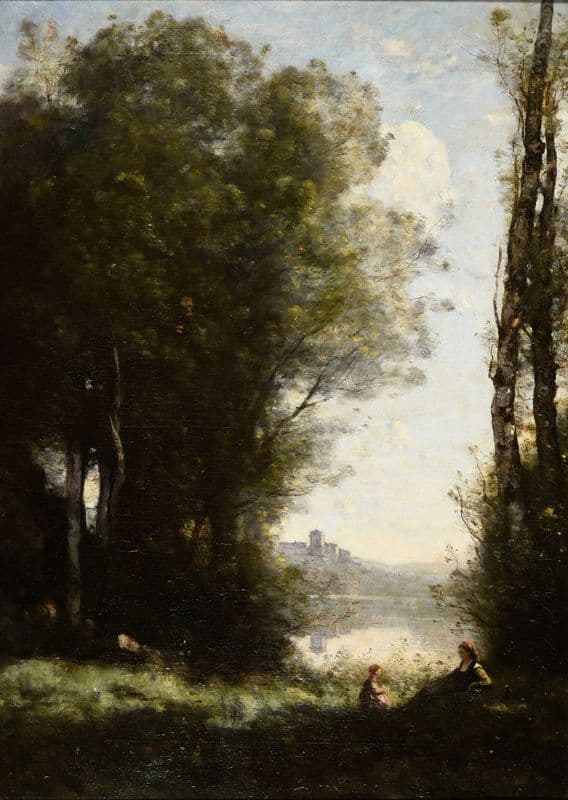 Les Deux soeurs sous les arbres au bord du lac (1865-1870) as a canvas print