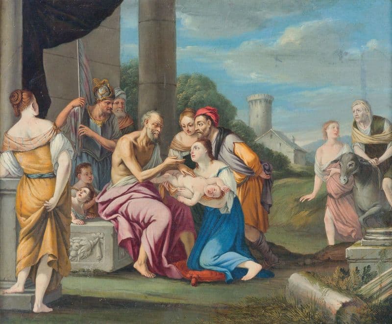 Liriope bringing Narcissus before Tiresias (late 17th Century) as a canvas print