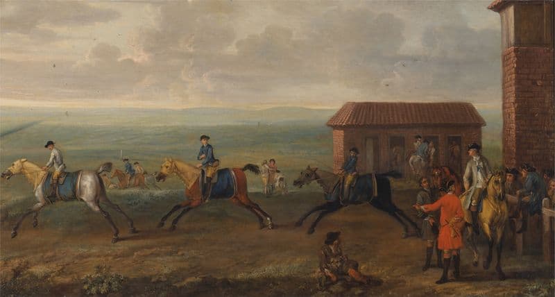 Lord Portmore Watching Racehorses at Exercise on Newmarket Heath (ca. 1735) as a canvas print