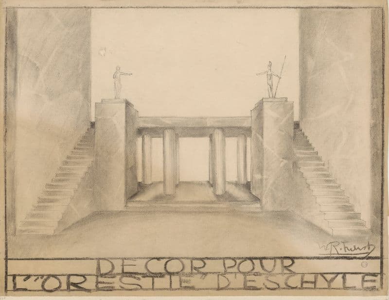 L’Orestie – maquette de décor – Péristyle encadré par deux escaliers as a canvas print