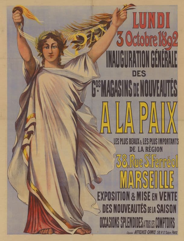 Lundi 3 octobre 1892, inauguration. A la Paix. Marseille as a canvas print