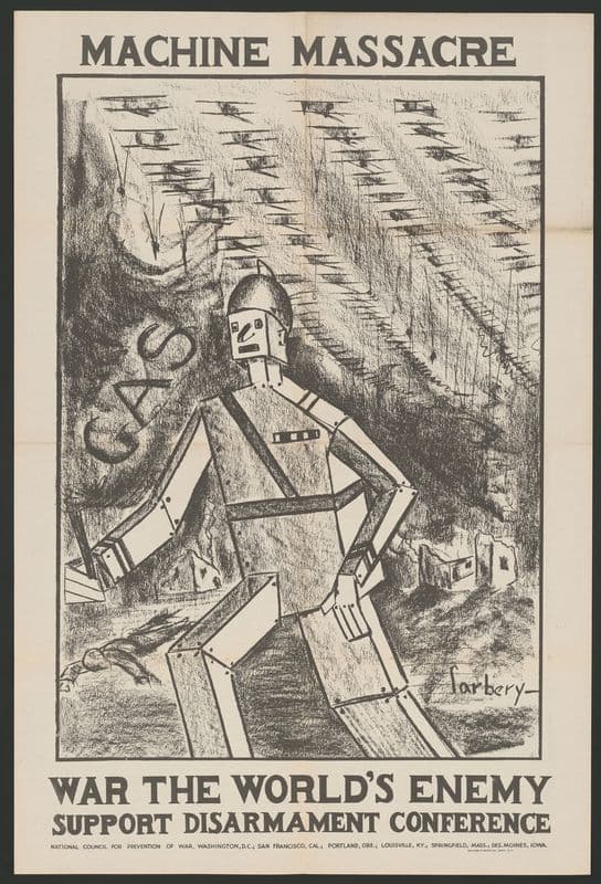 Machine massacre. War the world’s enemy. Support disarmament conference as a canvas print