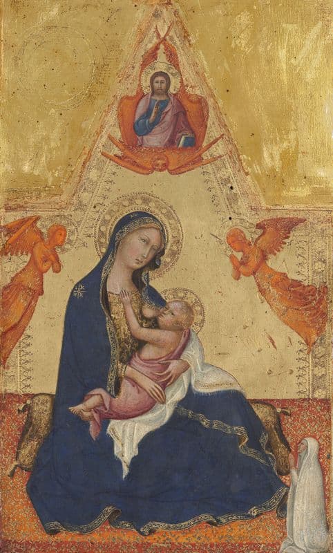 Madonna of Humility, The Blessing Christ, Two Angels, and a Donor (obverse) (c. 1380-1390) as a canvas print