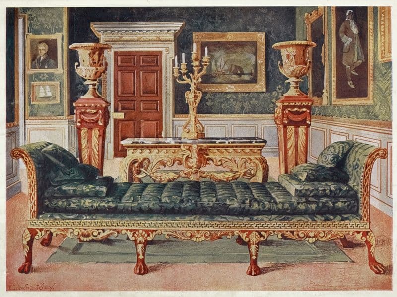 Mahogany and gilt Georgian suite in the gallery and green drawing-room of Longford Castle (1910 - 1911) as a canvas print