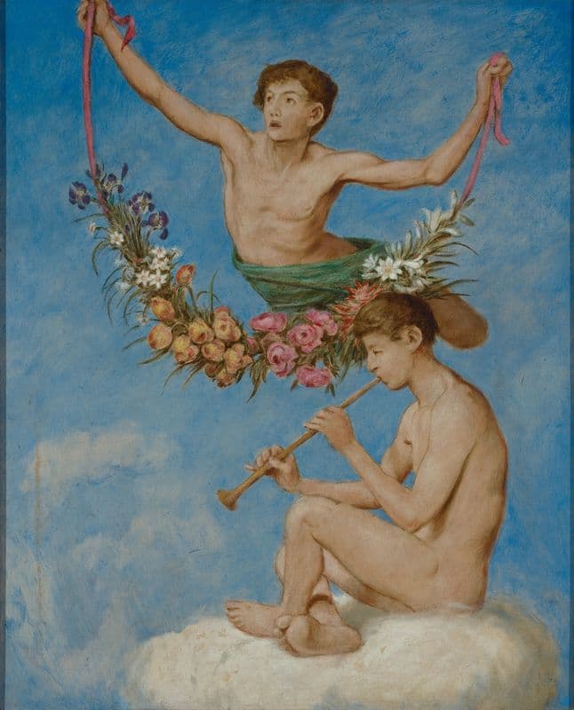 Mai (zwei Jugendliche Genien mit Blumen) as a canvas print